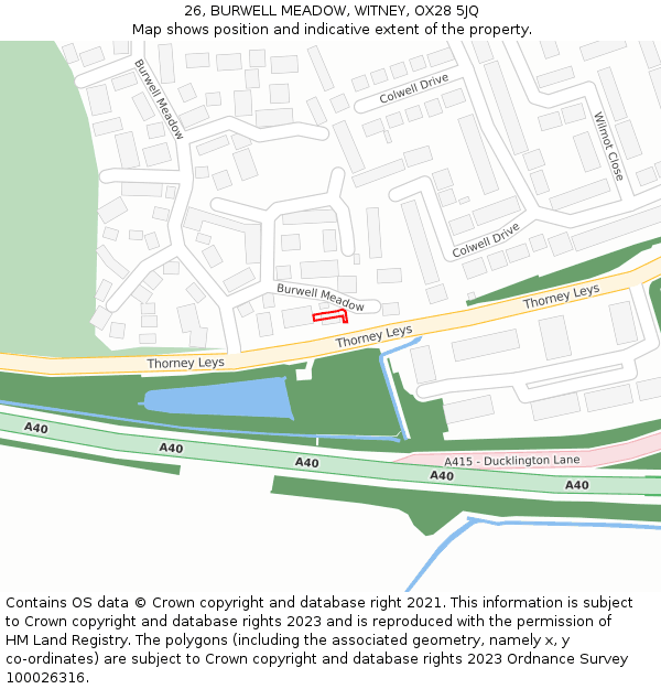 26, BURWELL MEADOW, WITNEY, OX28 5JQ: Location map and indicative extent of plot