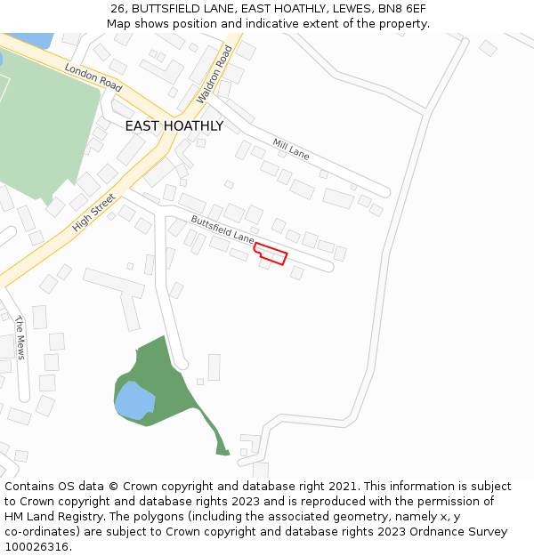 26, BUTTSFIELD LANE, EAST HOATHLY, LEWES, BN8 6EF: Location map and indicative extent of plot