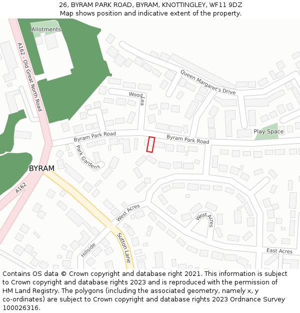 26, BYRAM PARK ROAD, BYRAM, KNOTTINGLEY, WF11 9DZ: Location map and indicative extent of plot