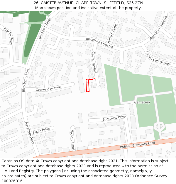 26, CAISTER AVENUE, CHAPELTOWN, SHEFFIELD, S35 2ZN: Location map and indicative extent of plot