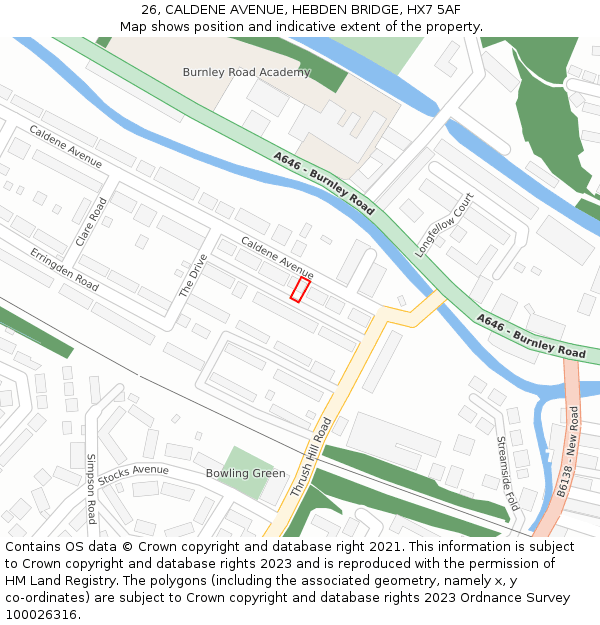 26, CALDENE AVENUE, HEBDEN BRIDGE, HX7 5AF: Location map and indicative extent of plot