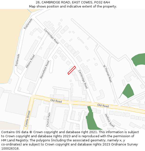 26, CAMBRIDGE ROAD, EAST COWES, PO32 6AH: Location map and indicative extent of plot