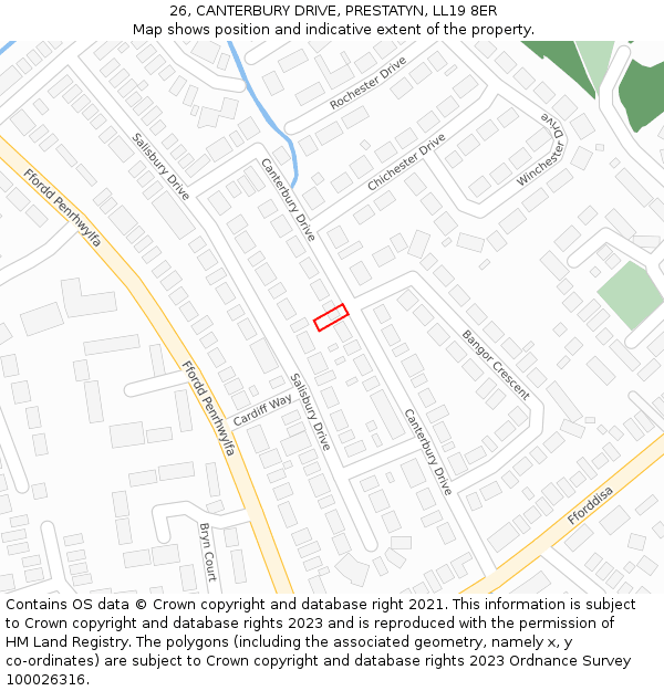 26, CANTERBURY DRIVE, PRESTATYN, LL19 8ER: Location map and indicative extent of plot