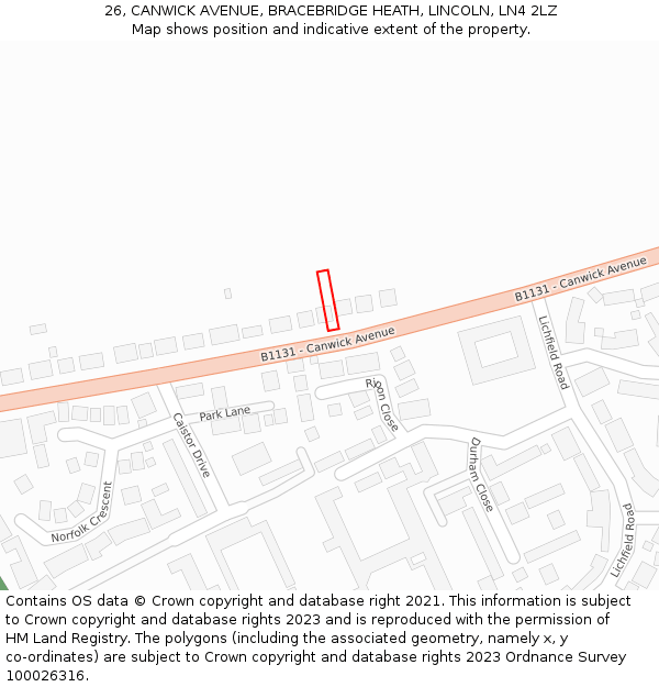 26, CANWICK AVENUE, BRACEBRIDGE HEATH, LINCOLN, LN4 2LZ: Location map and indicative extent of plot