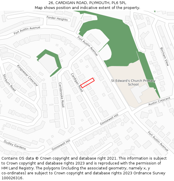 26, CARDIGAN ROAD, PLYMOUTH, PL6 5PL: Location map and indicative extent of plot