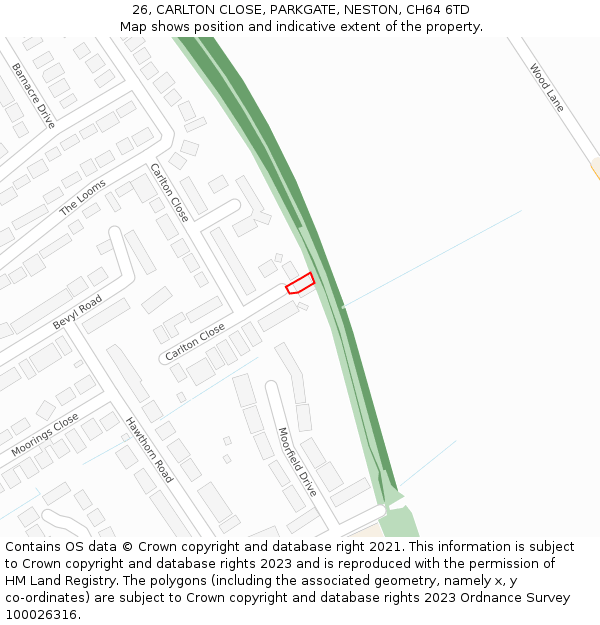 26, CARLTON CLOSE, PARKGATE, NESTON, CH64 6TD: Location map and indicative extent of plot