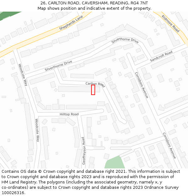 26, CARLTON ROAD, CAVERSHAM, READING, RG4 7NT: Location map and indicative extent of plot