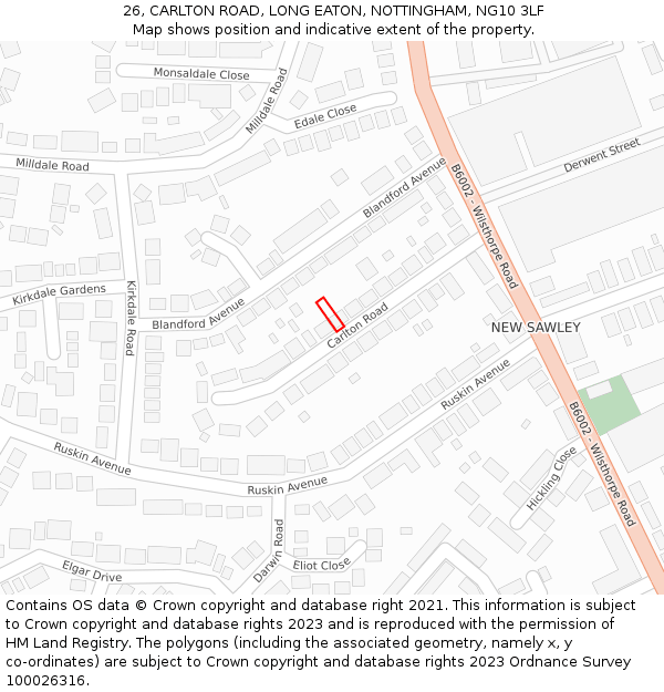 26, CARLTON ROAD, LONG EATON, NOTTINGHAM, NG10 3LF: Location map and indicative extent of plot