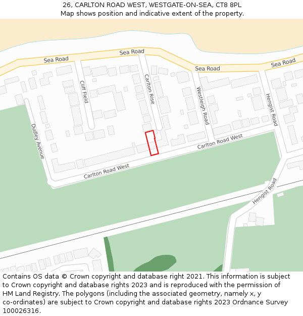26, CARLTON ROAD WEST, WESTGATE-ON-SEA, CT8 8PL: Location map and indicative extent of plot