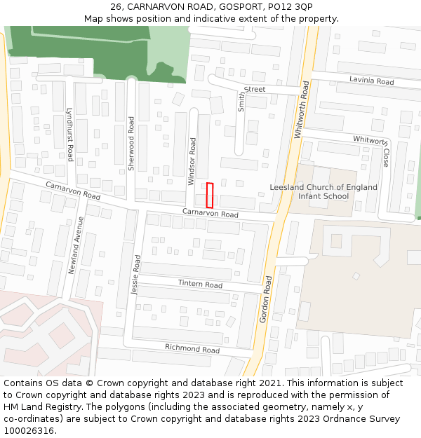 26, CARNARVON ROAD, GOSPORT, PO12 3QP: Location map and indicative extent of plot