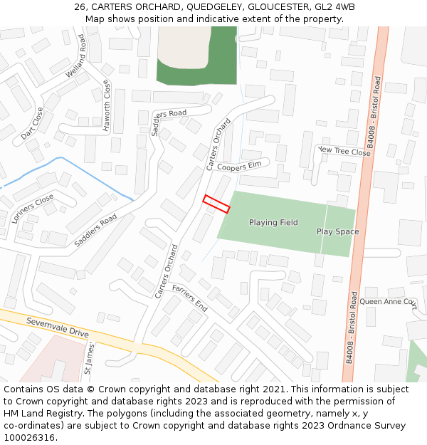 26, CARTERS ORCHARD, QUEDGELEY, GLOUCESTER, GL2 4WB: Location map and indicative extent of plot