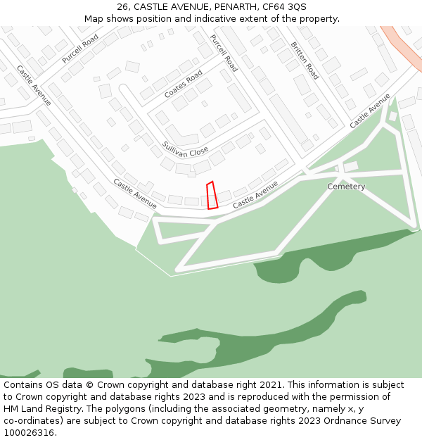 26, CASTLE AVENUE, PENARTH, CF64 3QS: Location map and indicative extent of plot