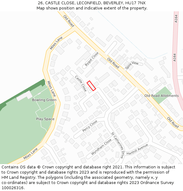 26, CASTLE CLOSE, LECONFIELD, BEVERLEY, HU17 7NX: Location map and indicative extent of plot