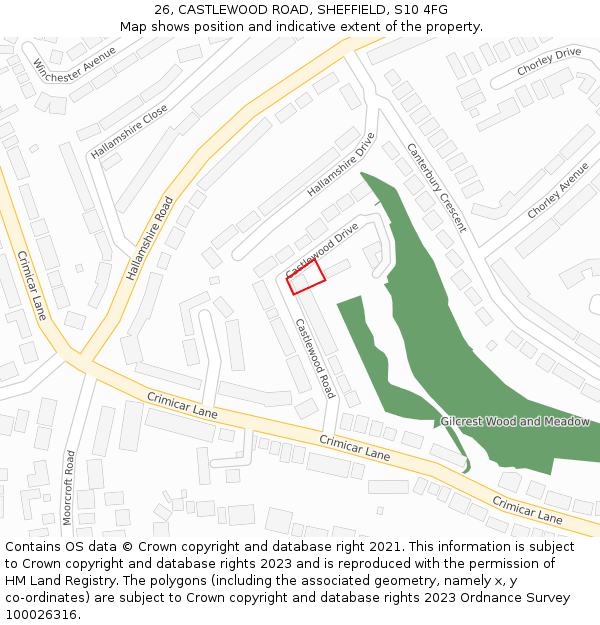 26, CASTLEWOOD ROAD, SHEFFIELD, S10 4FG: Location map and indicative extent of plot