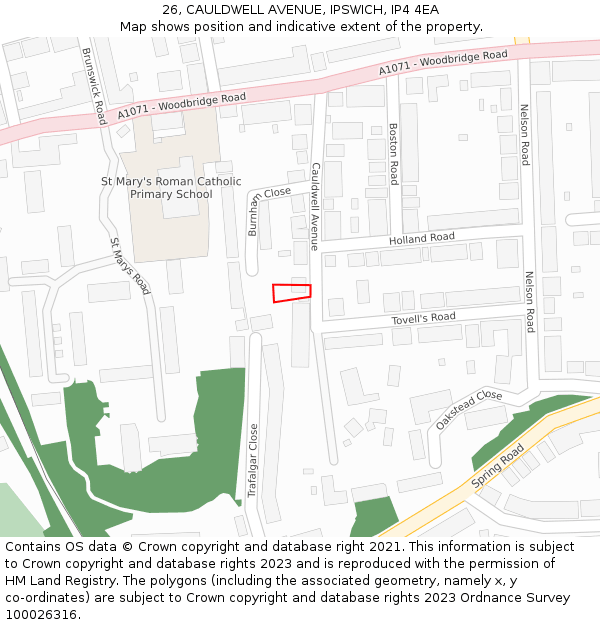 26, CAULDWELL AVENUE, IPSWICH, IP4 4EA: Location map and indicative extent of plot