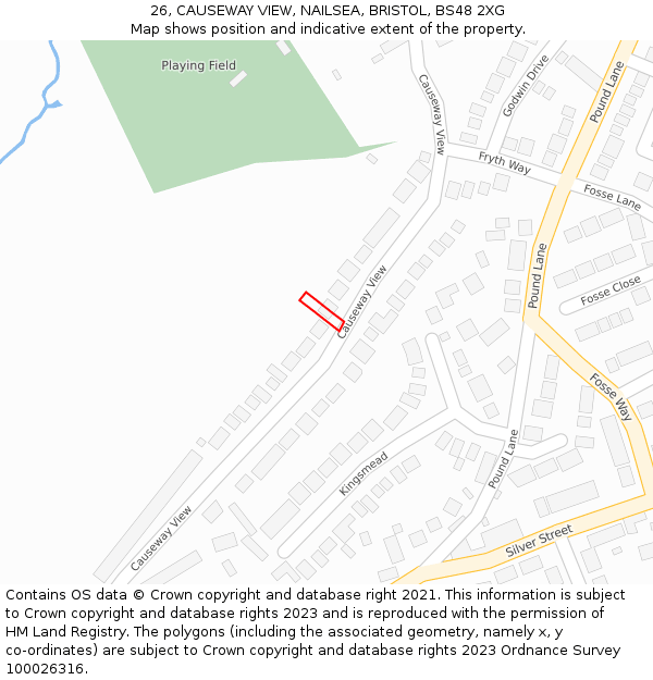 26, CAUSEWAY VIEW, NAILSEA, BRISTOL, BS48 2XG: Location map and indicative extent of plot