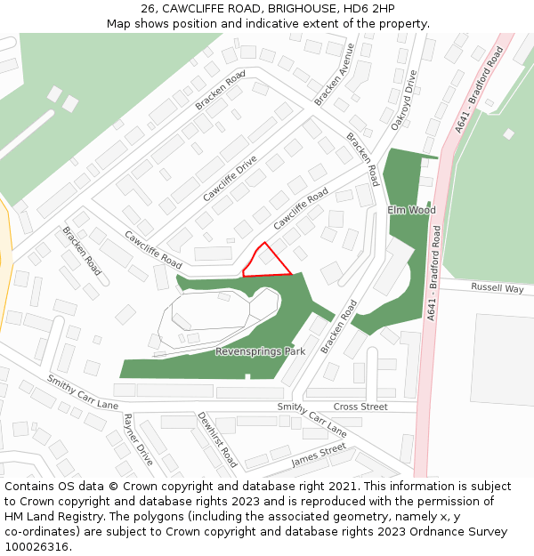 26, CAWCLIFFE ROAD, BRIGHOUSE, HD6 2HP: Location map and indicative extent of plot