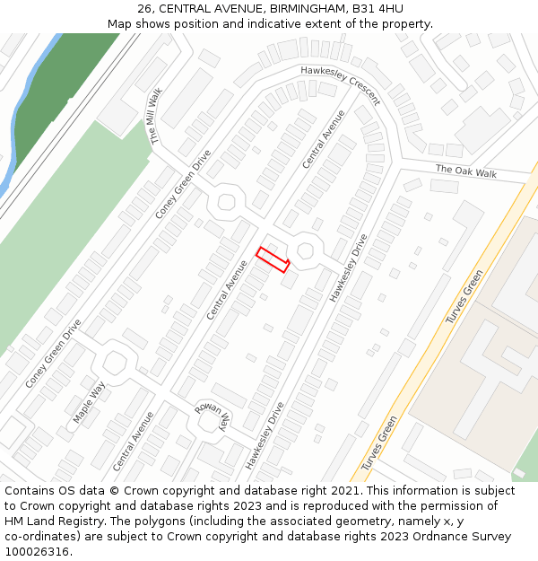 26, CENTRAL AVENUE, BIRMINGHAM, B31 4HU: Location map and indicative extent of plot