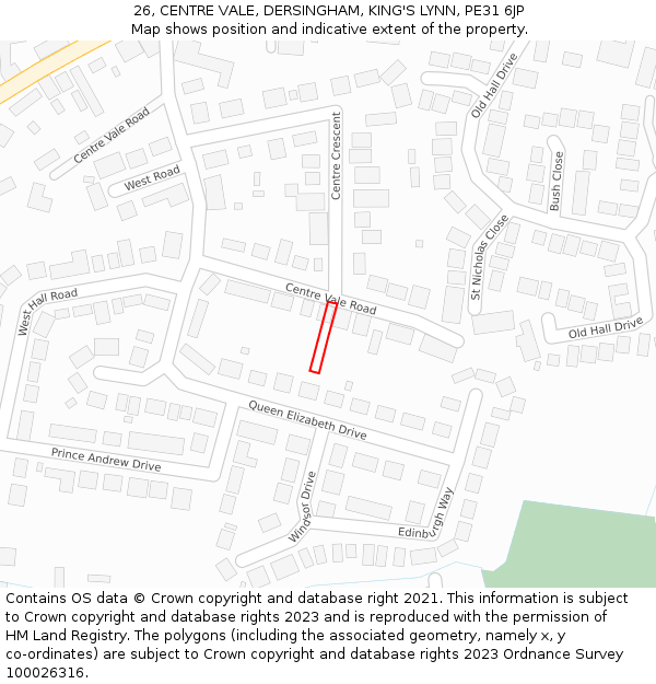 26, CENTRE VALE, DERSINGHAM, KING'S LYNN, PE31 6JP: Location map and indicative extent of plot