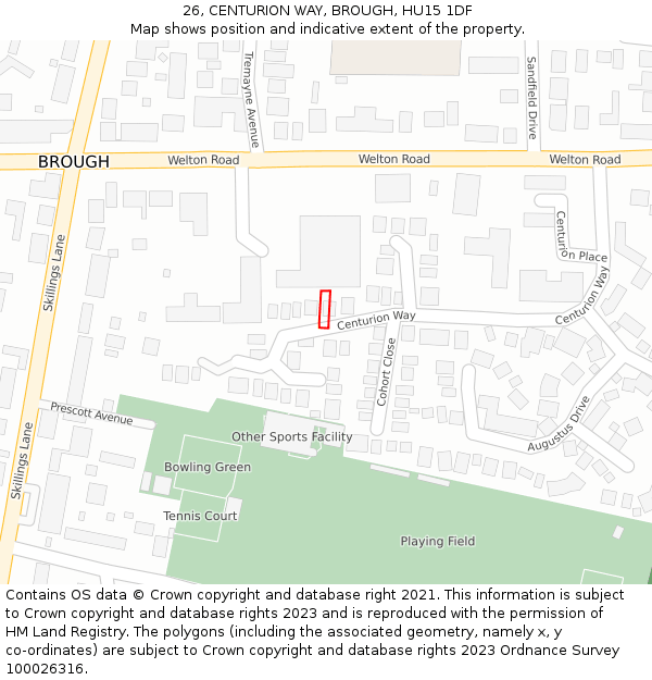 26, CENTURION WAY, BROUGH, HU15 1DF: Location map and indicative extent of plot