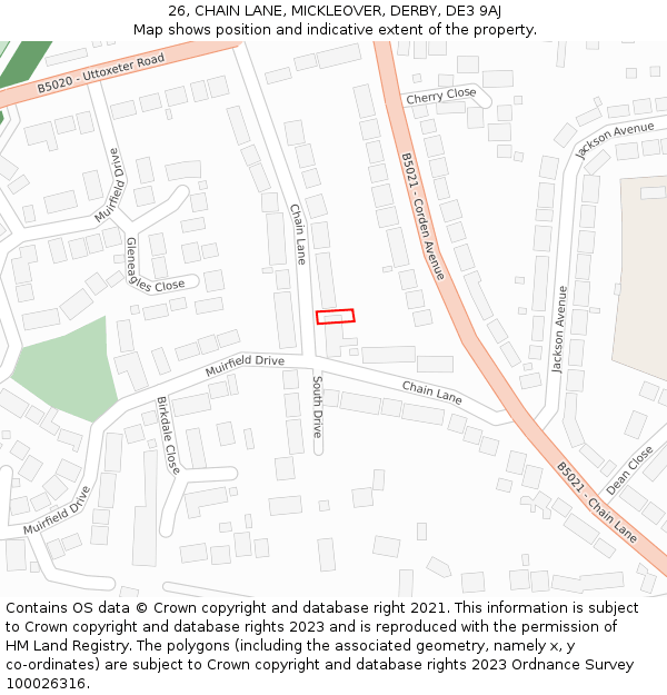 26, CHAIN LANE, MICKLEOVER, DERBY, DE3 9AJ: Location map and indicative extent of plot