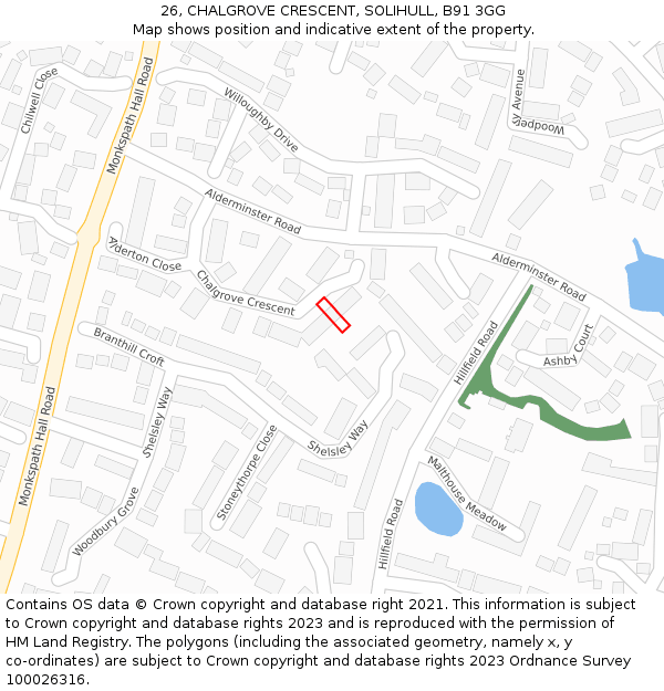 26, CHALGROVE CRESCENT, SOLIHULL, B91 3GG: Location map and indicative extent of plot