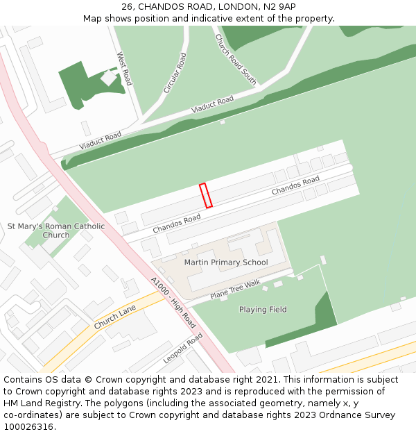 26, CHANDOS ROAD, LONDON, N2 9AP: Location map and indicative extent of plot