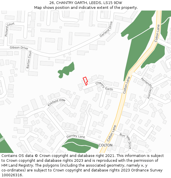 26, CHANTRY GARTH, LEEDS, LS15 9DW: Location map and indicative extent of plot