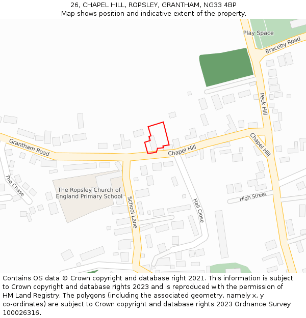 26, CHAPEL HILL, ROPSLEY, GRANTHAM, NG33 4BP: Location map and indicative extent of plot