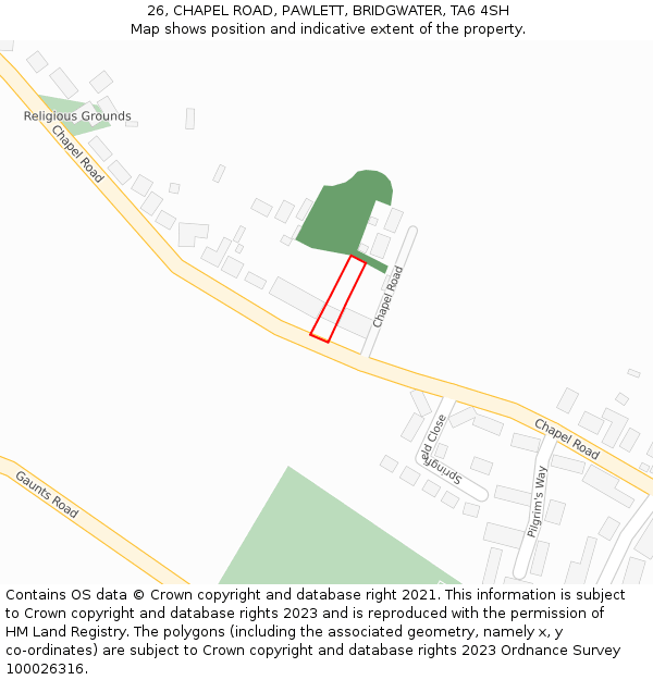 26, CHAPEL ROAD, PAWLETT, BRIDGWATER, TA6 4SH: Location map and indicative extent of plot