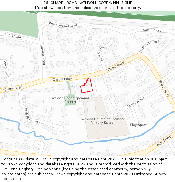 26, CHAPEL ROAD, WELDON, CORBY, NN17 3HP: Location map and indicative extent of plot