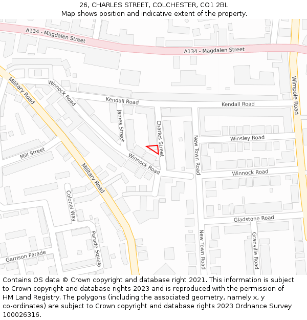 26, CHARLES STREET, COLCHESTER, CO1 2BL: Location map and indicative extent of plot