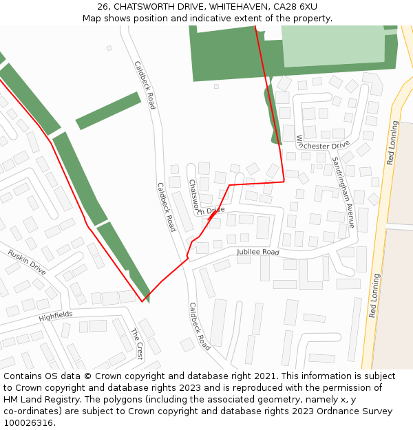 26, CHATSWORTH DRIVE, WHITEHAVEN, CA28 6XU: Location map and indicative extent of plot