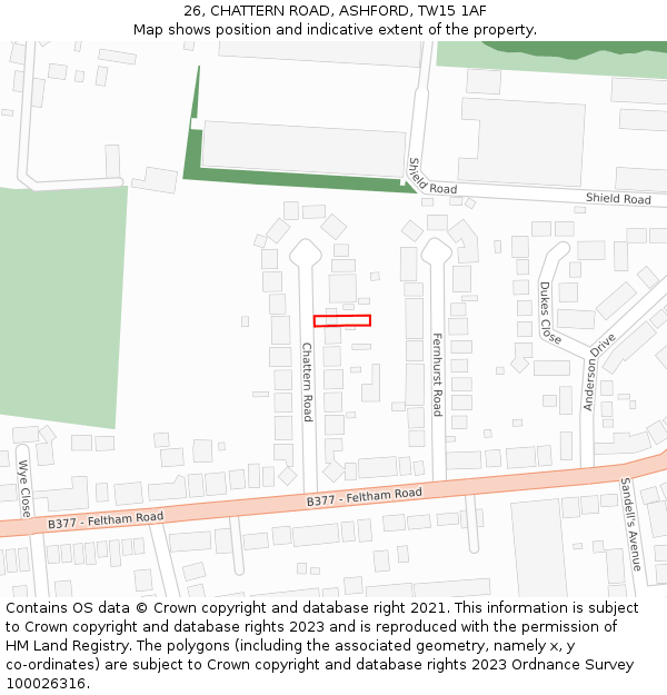 26, CHATTERN ROAD, ASHFORD, TW15 1AF: Location map and indicative extent of plot