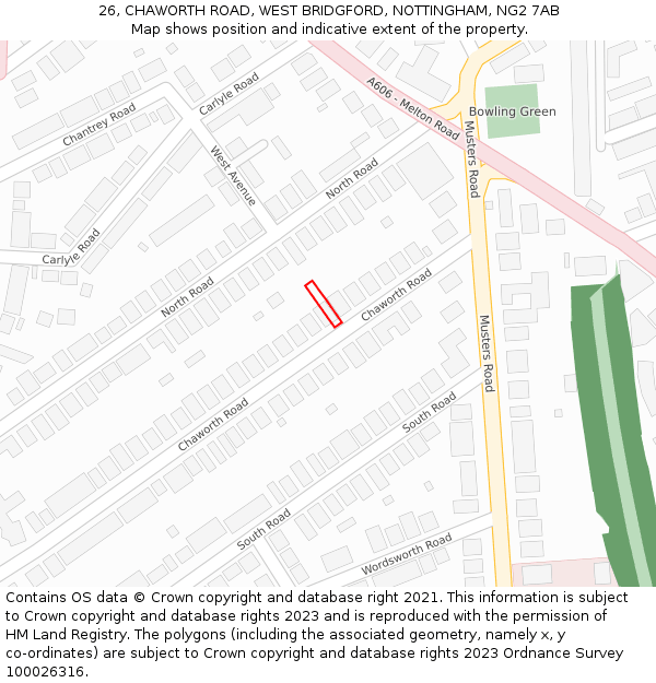 26, CHAWORTH ROAD, WEST BRIDGFORD, NOTTINGHAM, NG2 7AB: Location map and indicative extent of plot