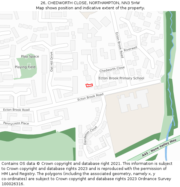 26, CHEDWORTH CLOSE, NORTHAMPTON, NN3 5HW: Location map and indicative extent of plot