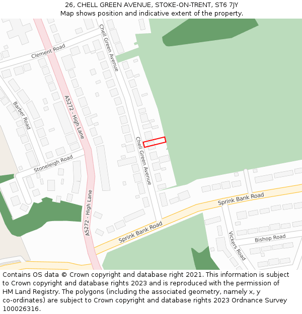 26, CHELL GREEN AVENUE, STOKE-ON-TRENT, ST6 7JY: Location map and indicative extent of plot
