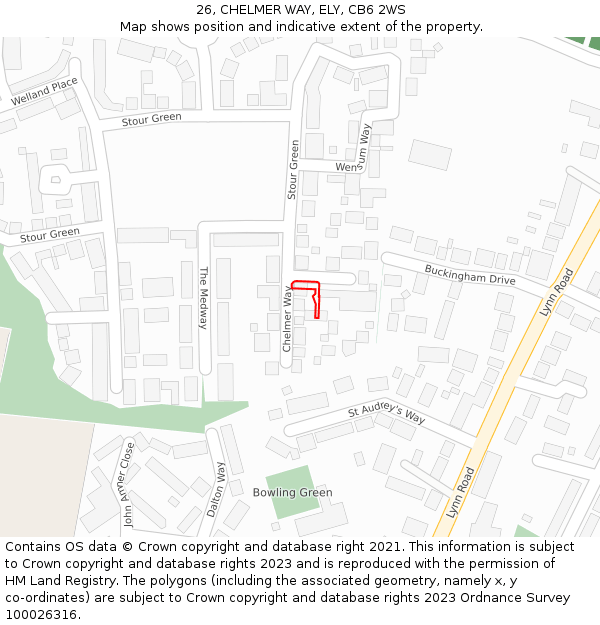 26, CHELMER WAY, ELY, CB6 2WS: Location map and indicative extent of plot