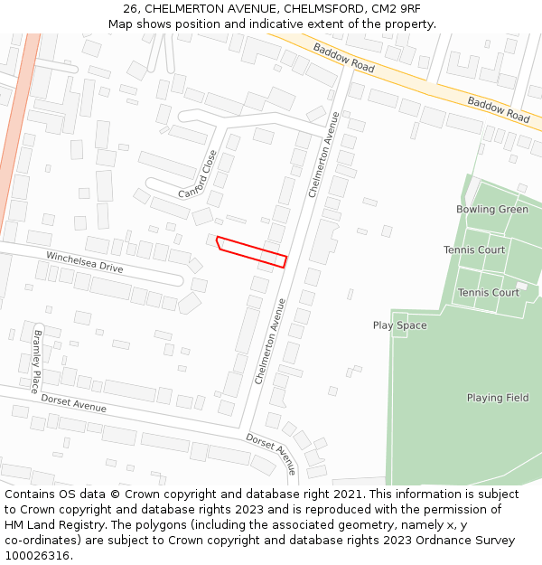 26, CHELMERTON AVENUE, CHELMSFORD, CM2 9RF: Location map and indicative extent of plot