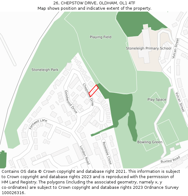 26, CHEPSTOW DRIVE, OLDHAM, OL1 4TF: Location map and indicative extent of plot