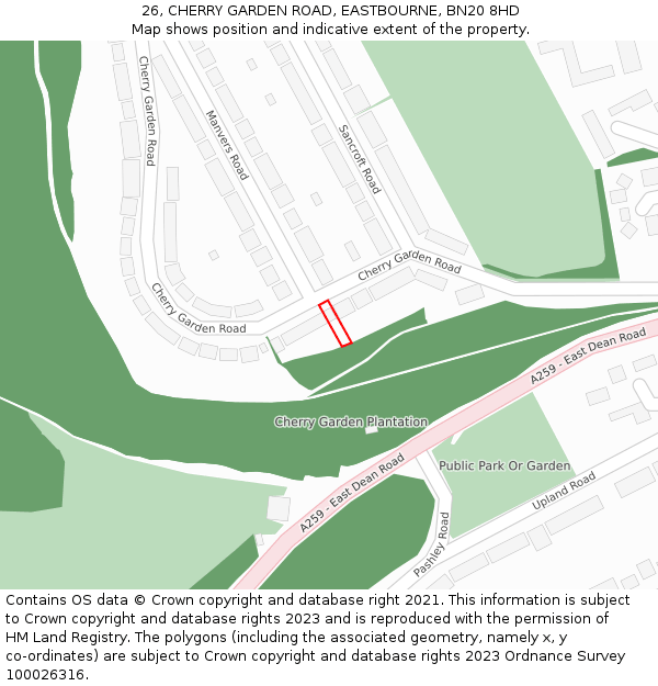 26, CHERRY GARDEN ROAD, EASTBOURNE, BN20 8HD: Location map and indicative extent of plot