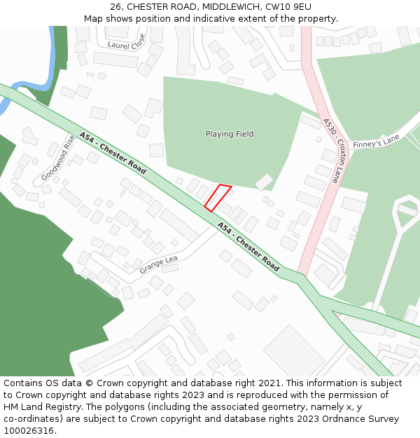 26, CHESTER ROAD, MIDDLEWICH, CW10 9EU: Location map and indicative extent of plot