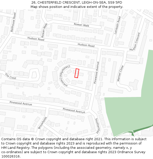 26, CHESTERFIELD CRESCENT, LEIGH-ON-SEA, SS9 5PD: Location map and indicative extent of plot