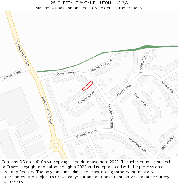 26, CHESTNUT AVENUE, LUTON, LU3 3JA: Location map and indicative extent of plot