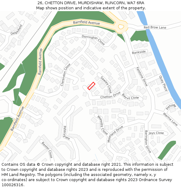 26, CHETTON DRIVE, MURDISHAW, RUNCORN, WA7 6RA: Location map and indicative extent of plot