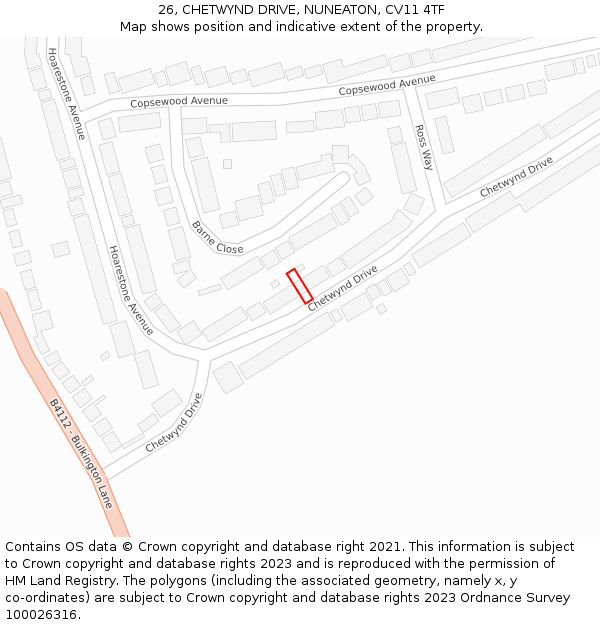 26, CHETWYND DRIVE, NUNEATON, CV11 4TF: Location map and indicative extent of plot