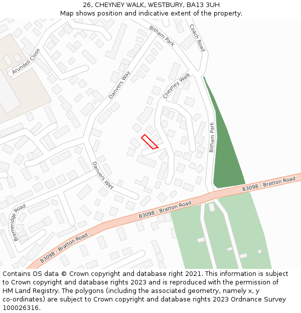 26, CHEYNEY WALK, WESTBURY, BA13 3UH: Location map and indicative extent of plot