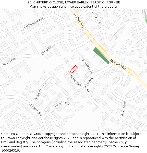 26, CHITTERING CLOSE, LOWER EARLEY, READING, RG6 4BE: Location map and indicative extent of plot