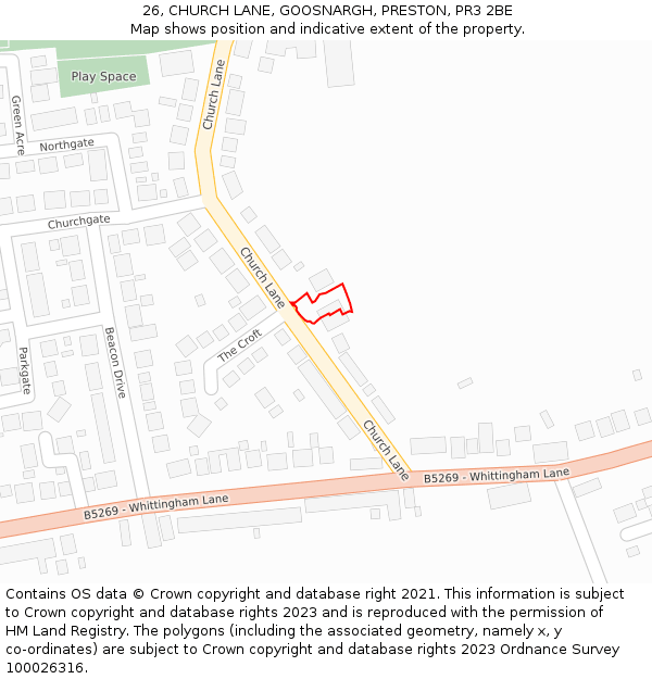 26, CHURCH LANE, GOOSNARGH, PRESTON, PR3 2BE: Location map and indicative extent of plot