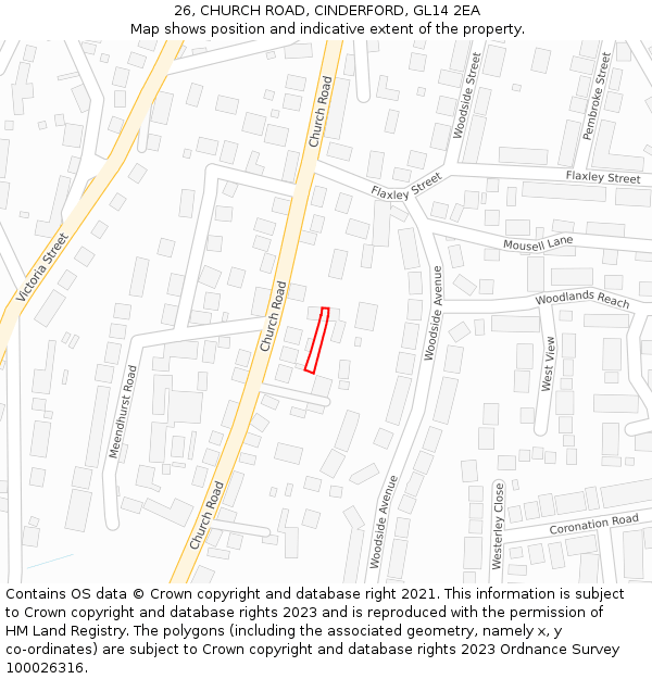 26, CHURCH ROAD, CINDERFORD, GL14 2EA: Location map and indicative extent of plot